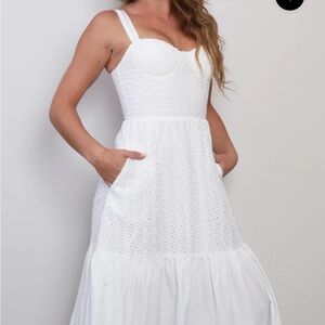 NWOT Mint White Flowy Midi Dress.